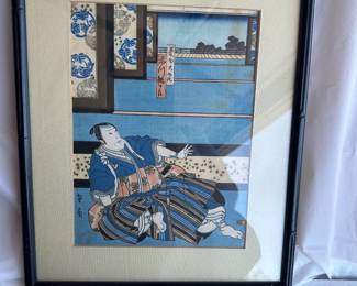 Vintage Framed Japanese Kabuki Actor Woodblock Print