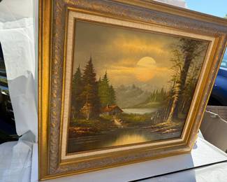 Bill Adkinson Framed Mountain Lake Landscape Oil Painting $60