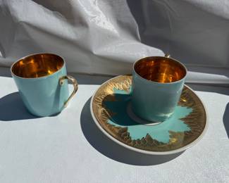 Demitasse Tea Cups Saucers Gold Lining
