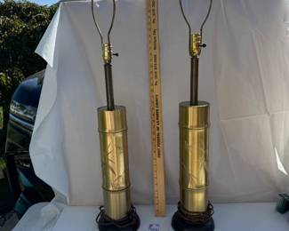 Mid Century Brutalist Brass Cylinder Table Lamps