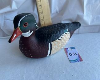 Ceramic Wood Duck Drake Decoy Signed (Tail Chip)