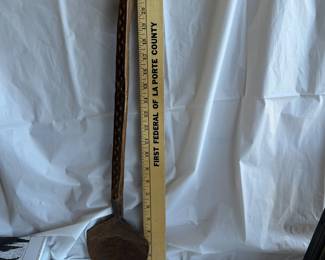 Antique Hand-Carved Primitive Wooden Paddle Spoon