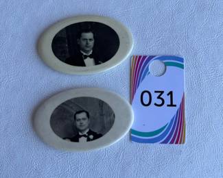 Pair of Vintage Oval Celluloid B&W Portrait Pocket Mirrors
