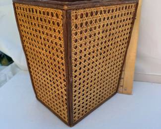 Mid-Century Modern Square Faux-Cane Wicker Trash Can