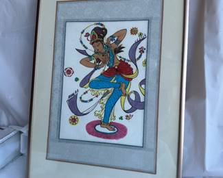 Vtg Folk Art Framed Hindu Deity Painting Silk