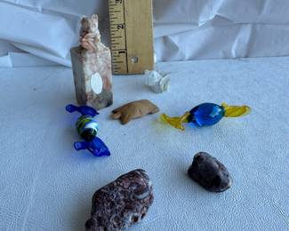 Collection of Miniature Glass Figurines and Stone Charms