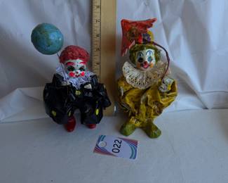 Pair of Papier Mache Ceramic Circus Clown Figurines