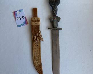 African Tribal Carved Wood Handle Dagger with Sheath