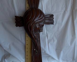 Hand Carved Wood Jesus Face Crucifix Wall Plaque