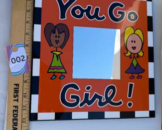 Made by 2 Grrrls You Go Girl! Hand-Painted Whimsical Square Wall Mirror