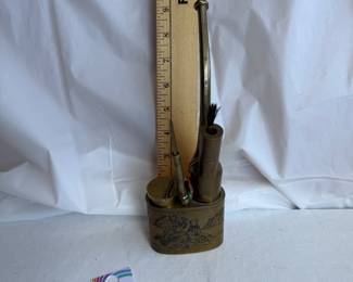 Asian Heavy Etched Brass Pipe Smoking Set