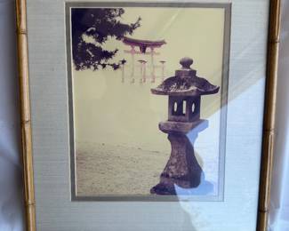 Framed Asian Silk Lantern and Torii Gate