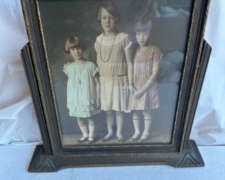 Art Deco Framed Sepia Photo of Three Children