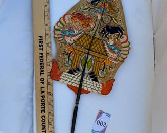 Vintage Chinese Hand-Painted Fan with Bamboo Frame