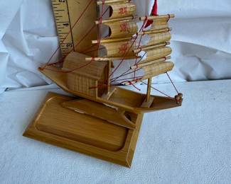Wooden Model Sailing Ship on Base