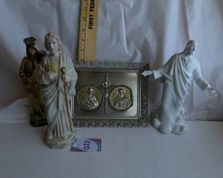 Religious Reliquary Plaque & Ceramic Statues $12.00