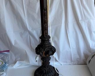 Carved Dark Wood Turned Column Floor Lamp