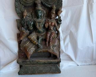 Carved Wood Hindu Deity Wall Panel Plaque