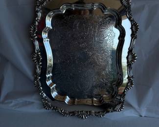 Lot of 2 Ornate Silverplated Footed Serving Trays