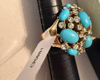 Large Light Blue Stone 18K over Bronze Ring $16.00