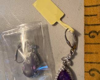 Sterling Silver Purple Stone Drop Earrings $16.00