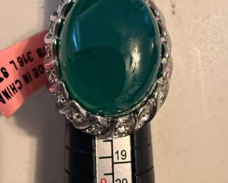 Sterling Silver Large Green Stone $25.00