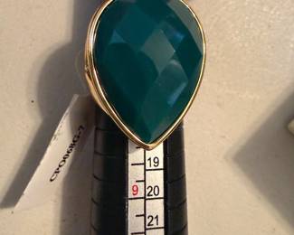 18K Over Bronze Large Green Stone Ring $16.00