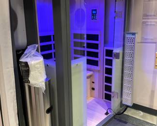 HaloTherapy Solutions Two-Person Sauna, Caynel Cleansing Wipe Holder/Trash Can & Wipes