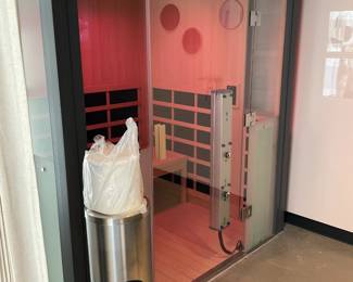 HaloTherapy Solutions Four-Person Sauna, Caynel Cleansing Wipe Holder/Trash Can & Wipes