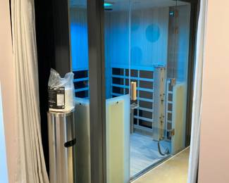 HaloTherapy Solutions Four-Person Sauna, Caynel Cleansing Wipe Holder/Trash Can & Wipes