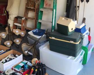 Light fixtures, ladders, storage containers and coolers