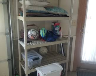 Plastic shelving; household supplies