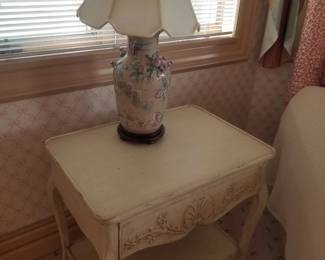 Handpainted nightstand; table lamp