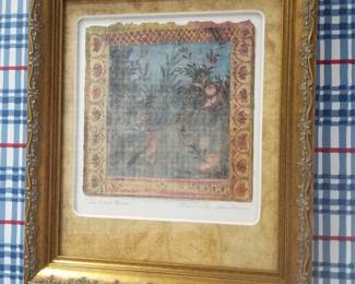 Original mixed media collage titled "Le Fonex Bleue" by the artist Danielle Desplan