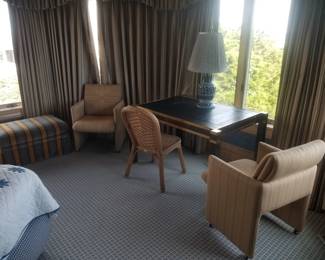 Accent chairs; striped ottoman