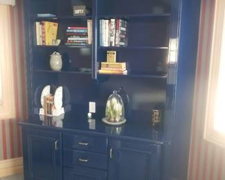 Custom navy lacquer cabinetry