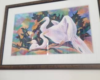 Framed egret artwork