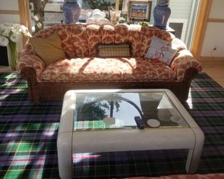 Matching liviing rooms sofas; coffee table; sofa table; table lamps