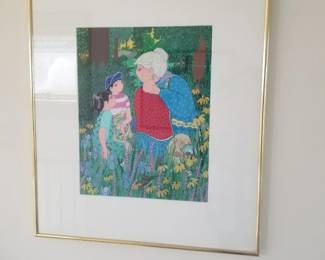 Vintage pencil-signed limited edition print or lithograph by American folk/impressionist artist Mildred Barrett 