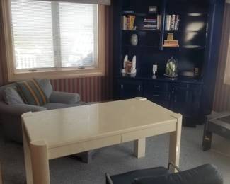 Cozy upholstered chair; desk; accent chair; custom cabinetry