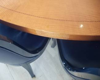 Dining table detail: inlaid wood