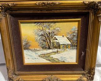 13'' Artistic Winter Cabin Oil Painting by Schiller $15.00