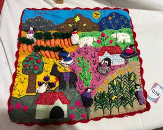 Handmade Peruvian/Andean Arpilleras Folk Art Textile Patchwork Panel $10.00