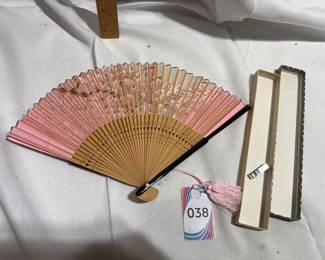 Japanese Silk & Bamboo Folding Hand Fan with Pink Cherry Blossoms $5.00