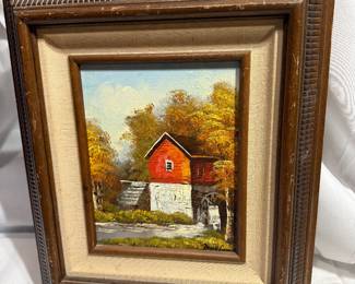 16" Autumn Red Barn Oil Painting by Marie Lane $18.00