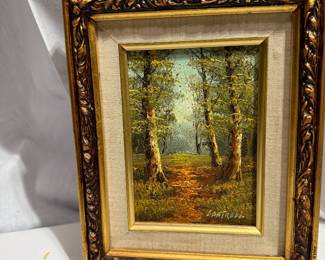 Gilt Framed Forest Path Landscape 9" Painting $16.00