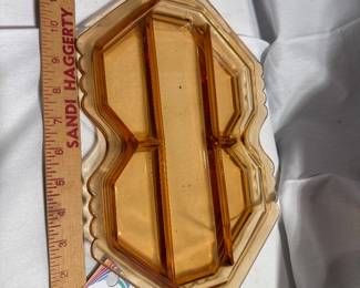 Mayfair Amber Glass Divided Relish Tray / Candy Dish $12.00