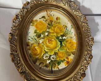 Ornate Gilt Framed Yellow Rose Floral Painting $18.00