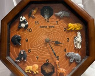 Animal World Octagonal Wood Wall Clock with 3D Safari Animals $8.00
