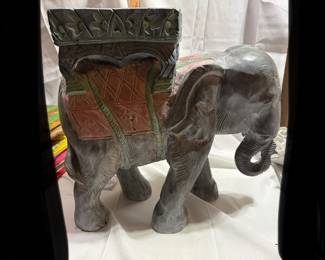 Carved Heavy Wooden Indian Caparisoned Good Luck Elephant Plant Stand 